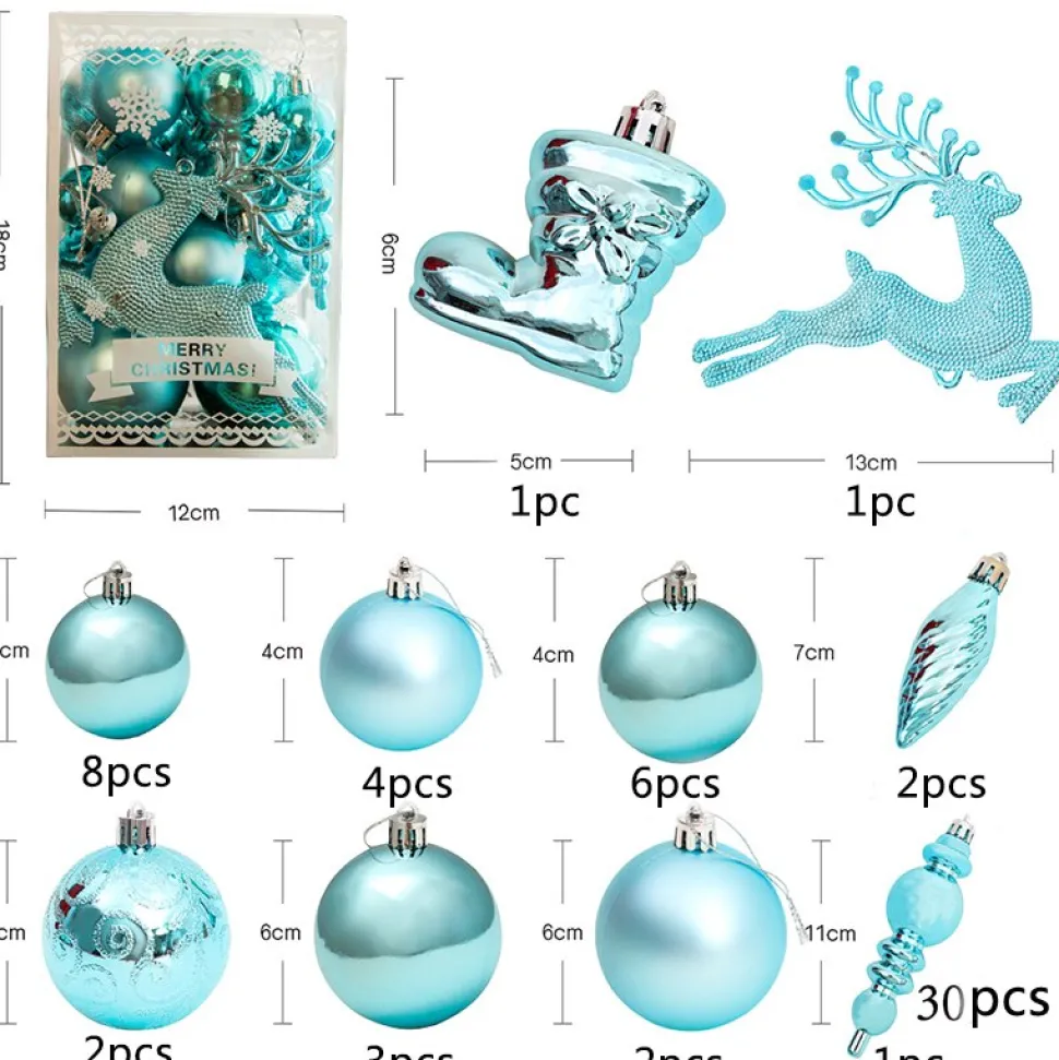 Boite De 30 Décorations De Noël - Bleu