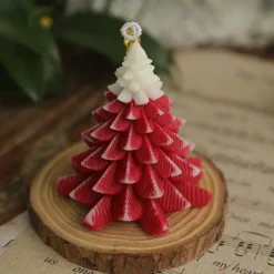 Bougie Sapin De Noël En Cire De Paraffine Naturelle : Rouge Et Blanc