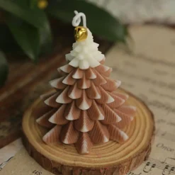 Bougie Sapin De Noël En Cire De Paraffine Naturelle : Sapin Marron Et Blanc