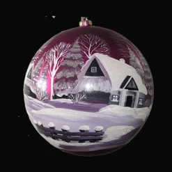 Boule De Noël Faite Main - Rose - Maison Dans La Neige