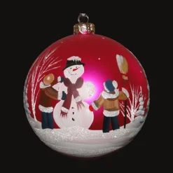 Boule De Noël Faite Main - Rouge - Bonhomme De Neige Et Ses Amis