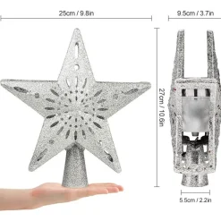 Cimier De Sapin De Noël : Projecteur D'étoiles Et Flocons Argent