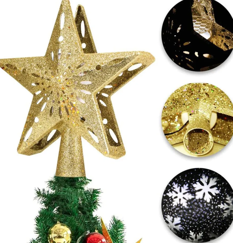 Cimier De Sapin De Noël Projecteur D'étoiles Et Flocons Or