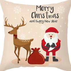 Housse De Coussin De Noël : Renne Père Noël Avec Son Sac