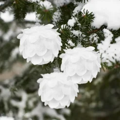 Lot De 3 Boules De Noël - Neige Blanche Avec Pétales