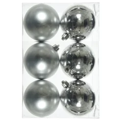 Lot De 6 Boules De Noël Argent 8 Cm