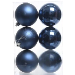 Lot De 6 Boules De Noël Bleu Nuit 8 Cm