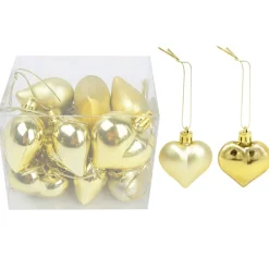 Lot De 12 Boules De Noël Coeur - Or