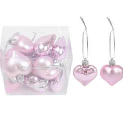 Lot De 12 Boules De Noël Coeur - Rose