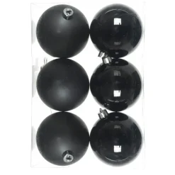Lot De 6 Boules De Noël Noires 8 Cm