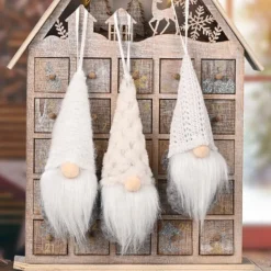 Lot De 3 Lutins De Noël à Suspendre - Blancs