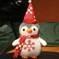 Peluche Pingouin Blanc Avec Bonnet De Noël