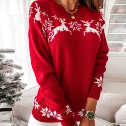 Pull De Noël Femme Rouge Et Blanc