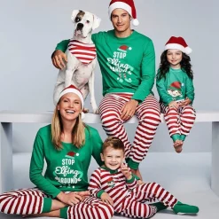 Pyjama De Noël Homme Femme Enfant Et Chien : Lutin Vert