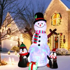 Structure De Noël Gonflable - Bonhomme De Neige Et Pingouins