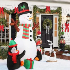 Structure De Noël Gonflable - Bonhomme De Neige Et Pingouins