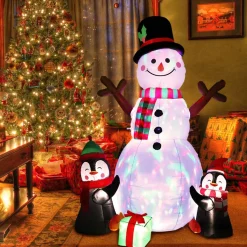 Structure De Noël Gonflable - Bonhomme De Neige Et Pingouins