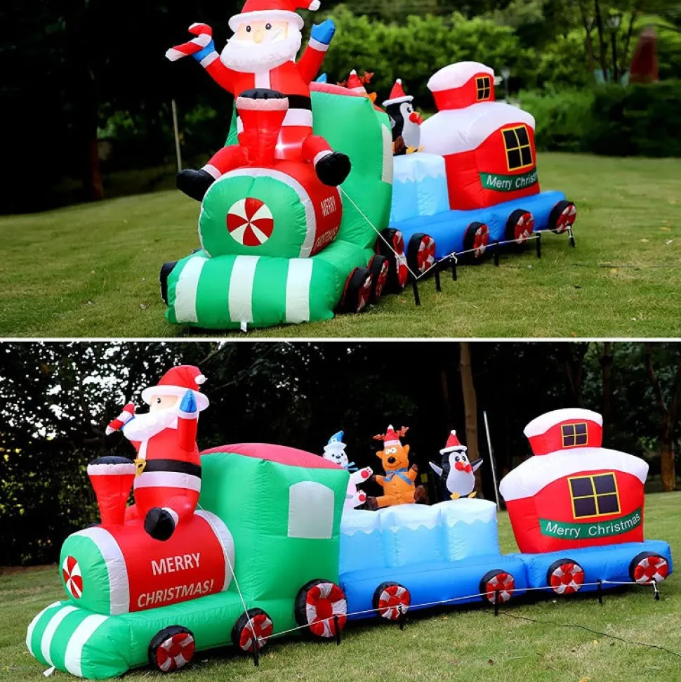 Structure De Noël Gonflable : Train Du Père Noël Avec Ses Amis