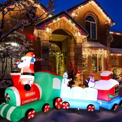 Structure De Noël Gonflable : Train Du Père Noël Avec Ses Amis